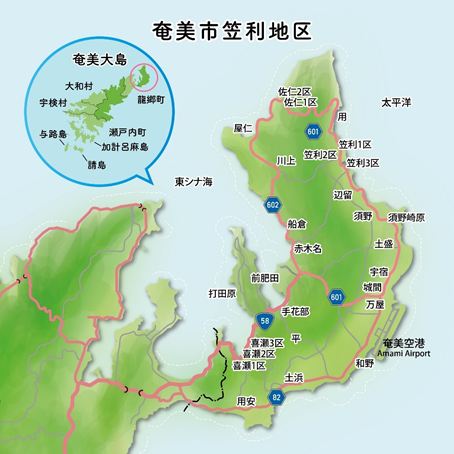 奄美市笠利地区Map